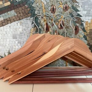 Set of Wooden Cedar Suit Hangers with Pant Bar - Natural Wood